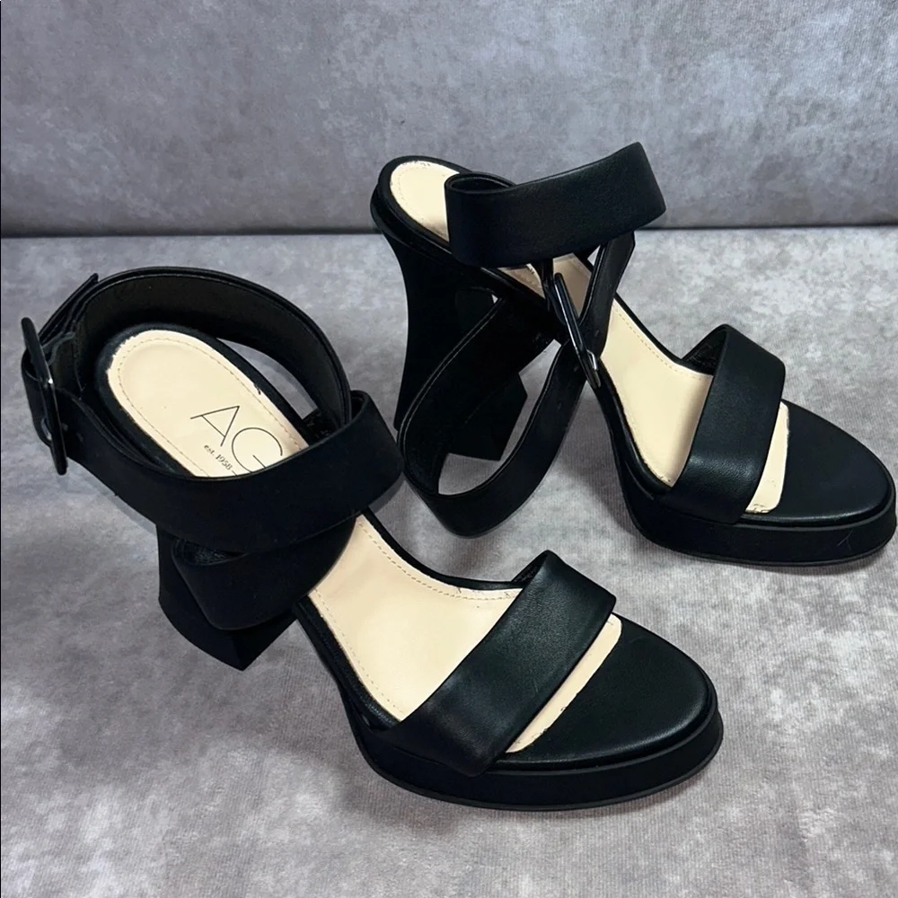 NWT AGL Janis Sandal Black Platform Sandals Heel Ankle Wrap Buckle Size 39